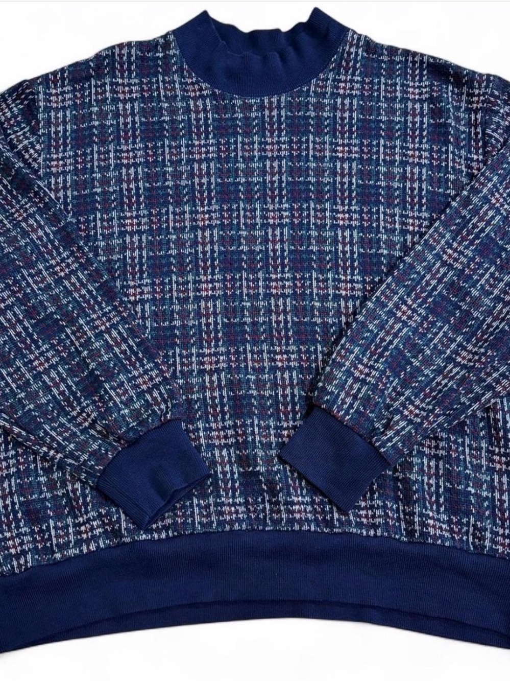 BonWorth Navy Multi-Pattern Crewneck Sweater